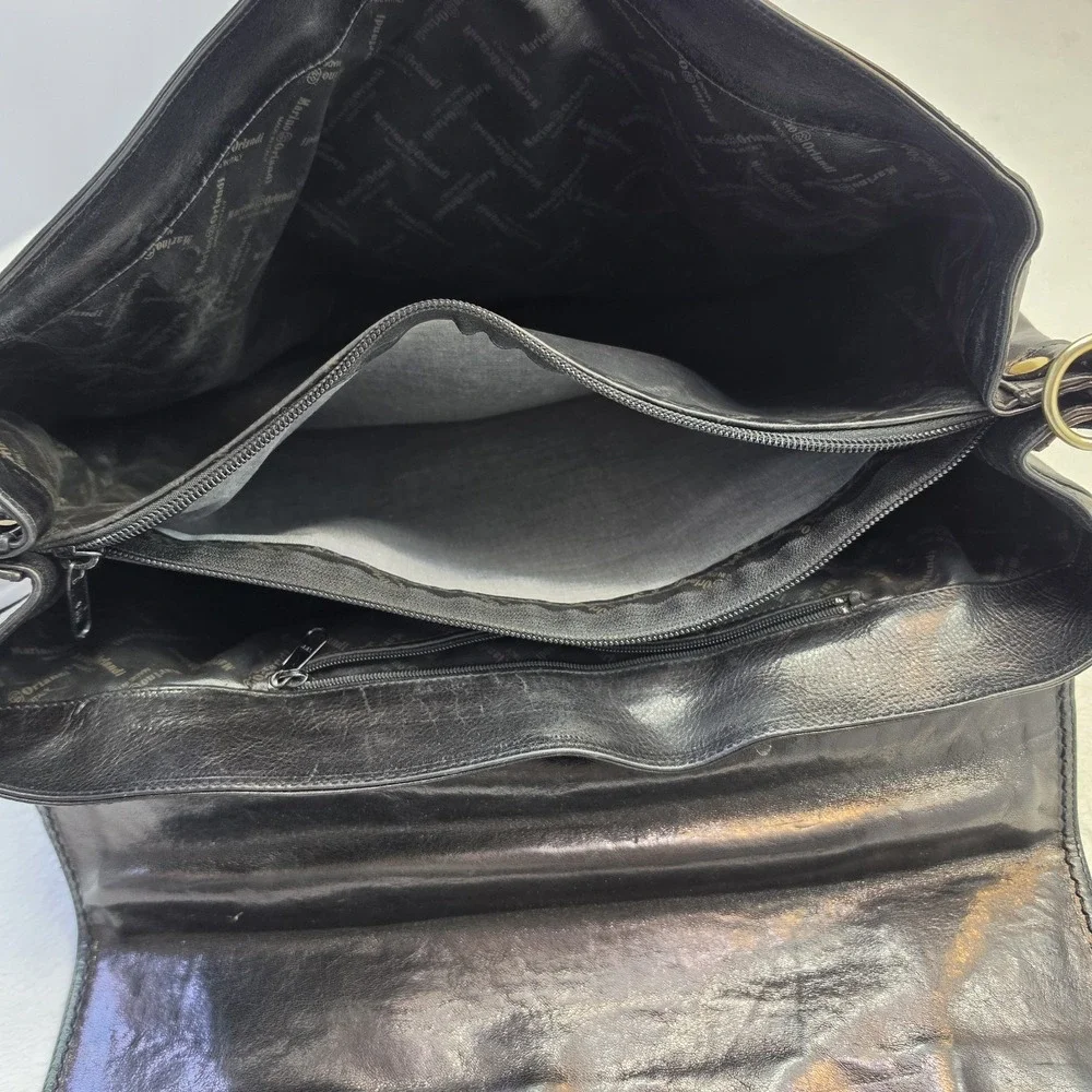 Vintage Mariano Orlandi Black Genuine Leather Satchel Top Handle Bag Italy VTG